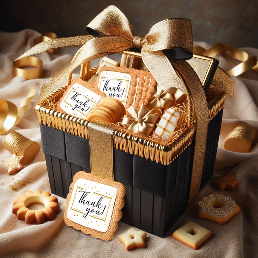 Thank You Cookies Gold Black Elegant Classy Appreciation Treats Party Favors Gift Basket For Teachers Employees Nurses | 24 Pack
