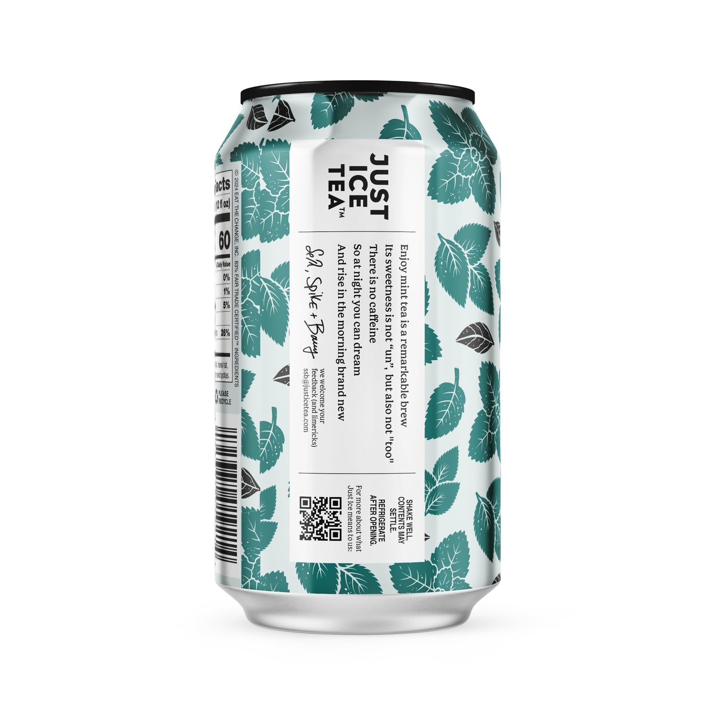 Just Ice Tea Mint Iced Tea, Caffeine Free, USDA Organic, 12-Pack (12oz Cans)