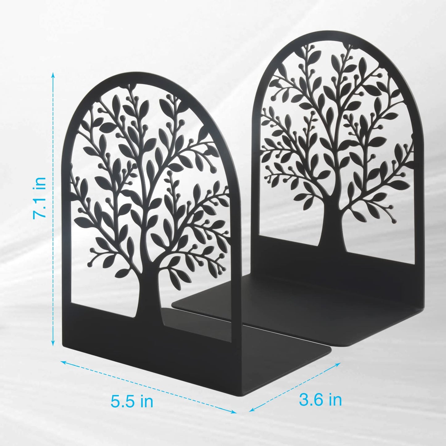 Bookends, Book Ends, Metal Bookend, Tree Of Life Bookend, Bookends For Shelves, Home Decorative Bookends For Heavy Books, Black