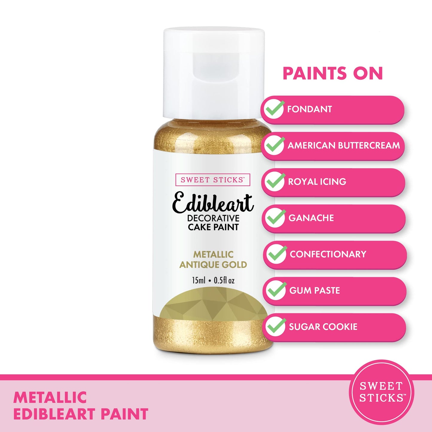 SWEET STICKS Edible Art Decorative Cake Paint, Metallic Antique Gold, 0.5 Fl Oz, Model ROYAL GOLD