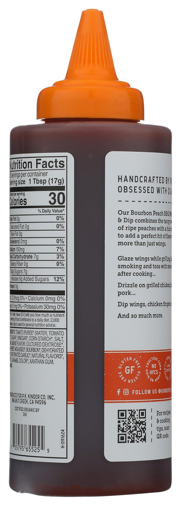 KINDERS Organic spirit-inspired flavor Peach BBQ Wing Sauce, 15.2 OZ, Model 0755795655255