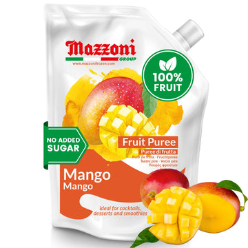 Mazzoni Mango Puree, 100% Pure Mango, Just Fruit, No Sugar Added, 2.2 lbs (35.2 oz) Real Fruit for Smoothies, Drinks, Cocktails,