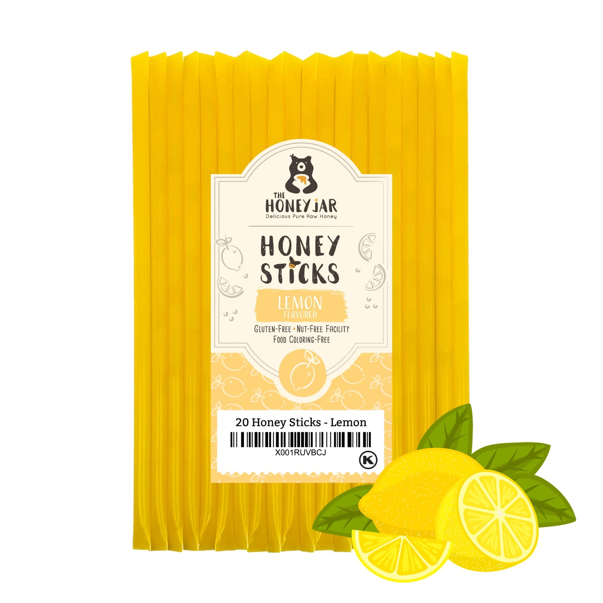 The Honey Jar Lemon Flavored Honey Sticks - Pure Honey Straws For Tea, Coffee, Or A Healthy Treat - One Teaspoon Of Flavored Hon