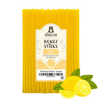 The Honey Jar Lemon Flavored Honey Sticks - Pure Honey Straws For Tea, Coffee, Or A Healthy Treat - One Teaspoon Of Flavored Hon