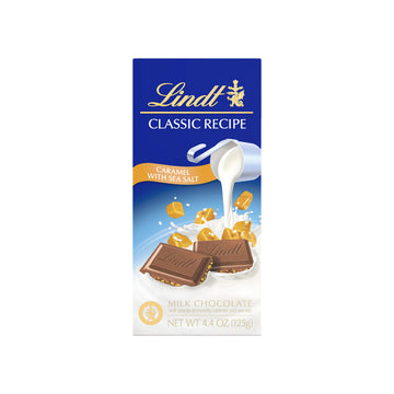 Lindt Classic Recipe Milk Chocolate Bar, Caramel With Sea Salt, 4.4 Ounce, Packaging May Vary