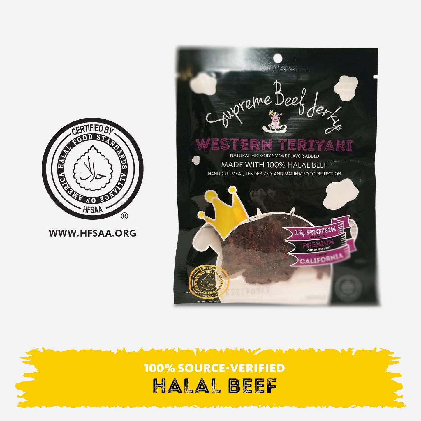 Supreme Beef Jerky, Halal Beef Jerky, Zabiha Halal Certified Beef, Handcrafted Gourmet Meat Snacks, 2.5 Oz Western Teriyaki, B2G