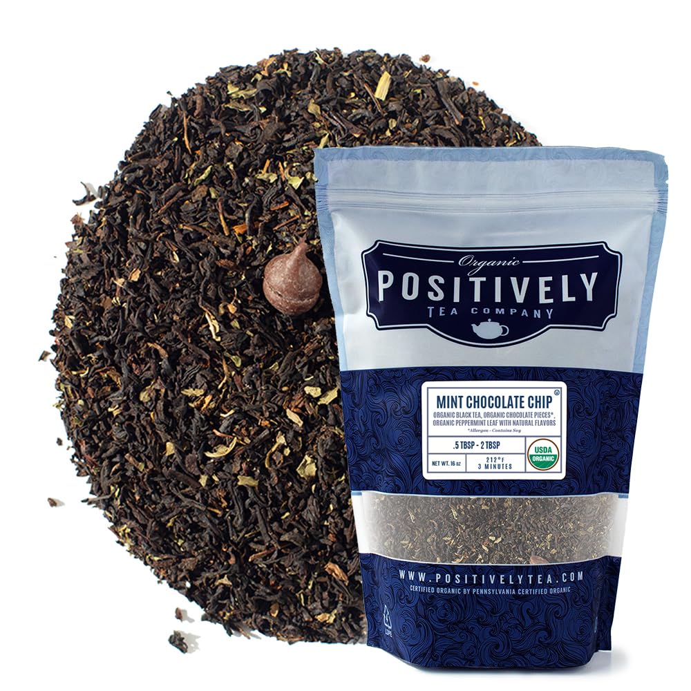 Organic Positively Tea Company Mint Chocolate Chip Black Tea Loose Leaf 16 Ounce