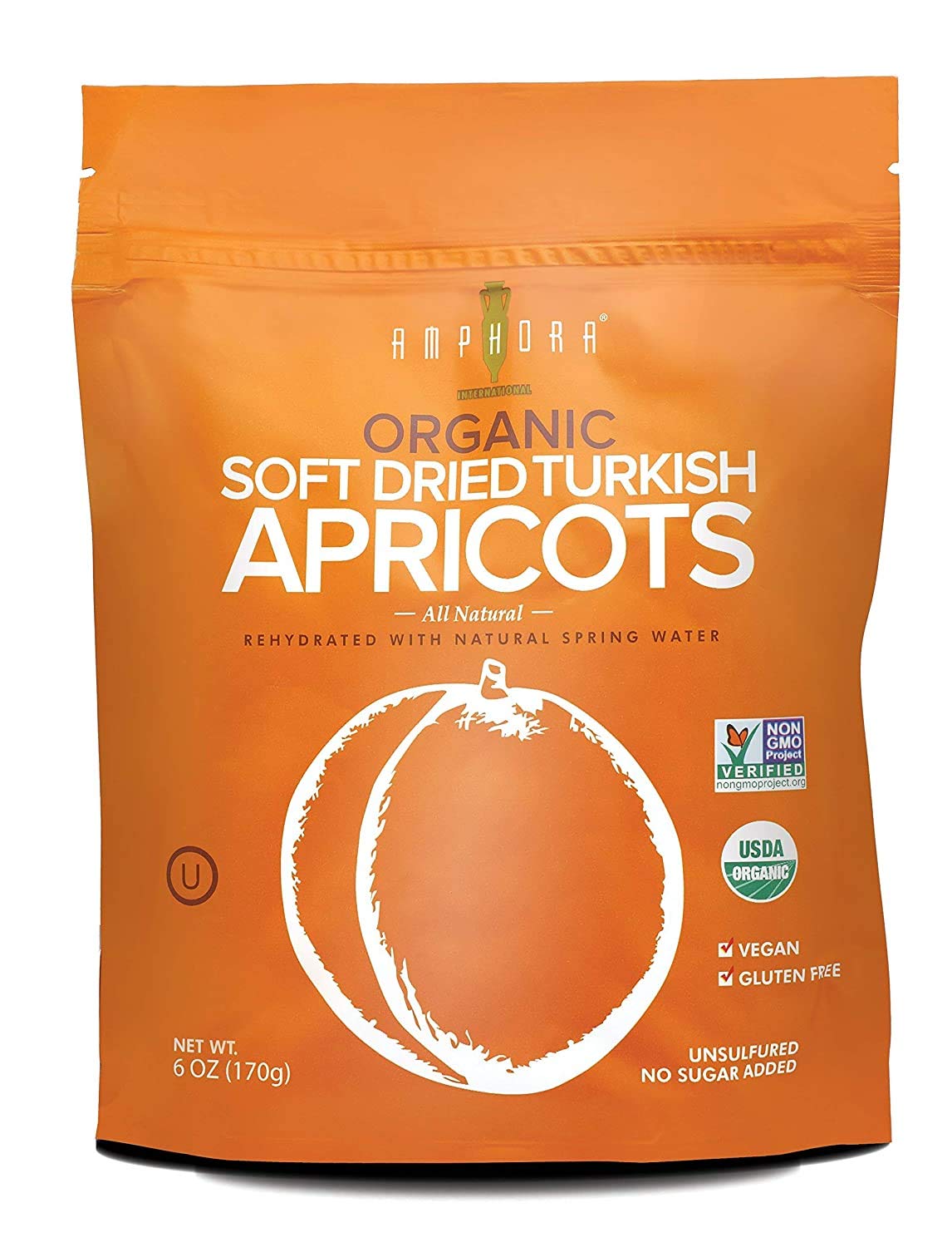 Amphora Soft Dried All Natural Organic Turkish Apricot Healthy Snack Fruits Vegan Kosher Gluten Free 6 Oz Each (Pack of 6)