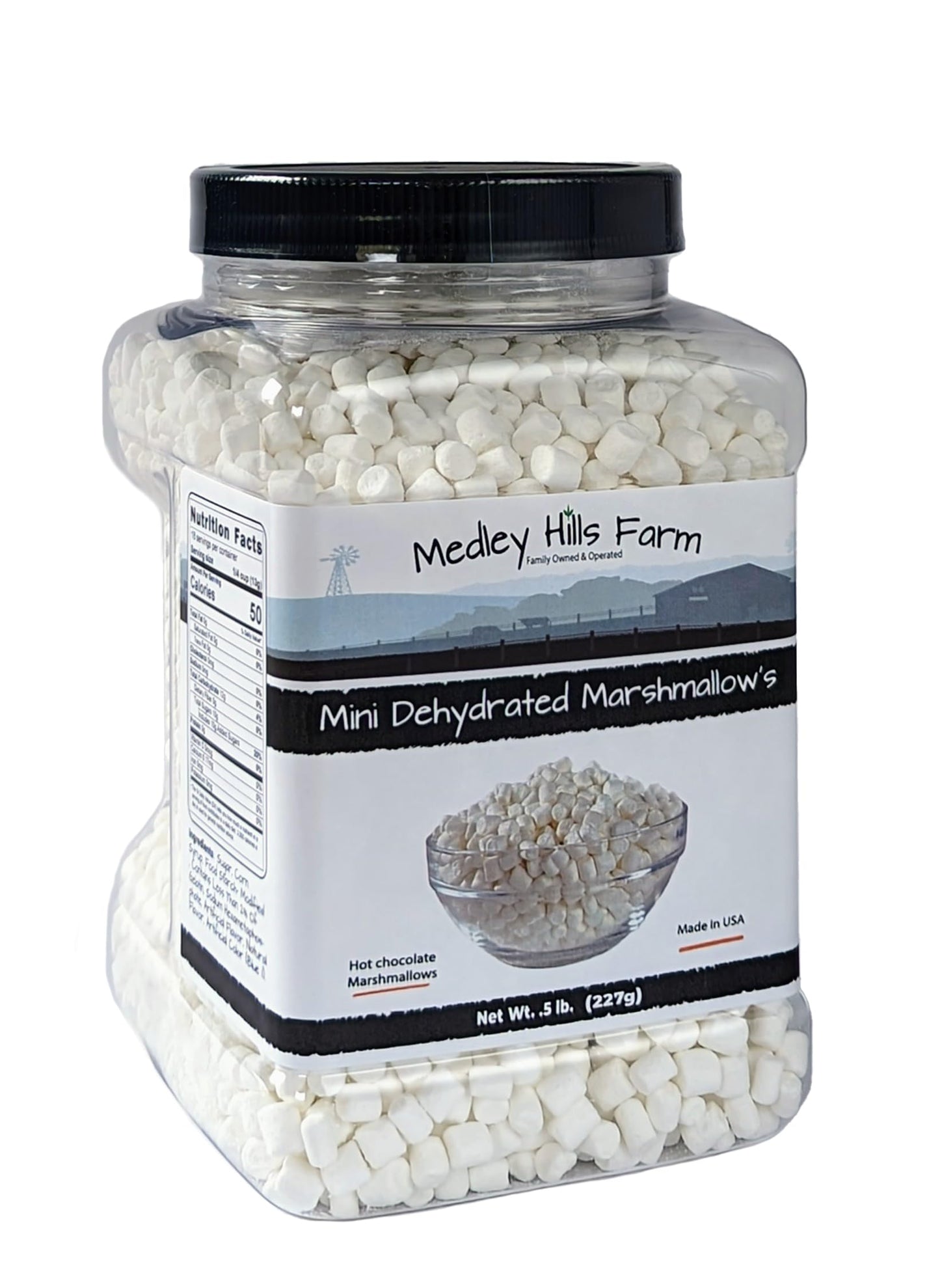 Medley Hills Farm Vanilla Mini Dehydrated Marshmallows - Perfect for Hot Chocolate, Cereal & Ice Cream - Reusable Container