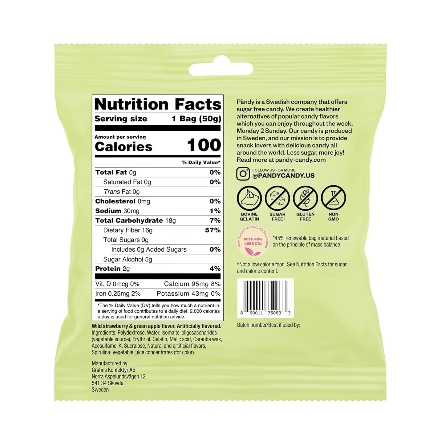 Pandy, Swedish Sugar Free Candy, Fruity (1.8 Ounce Bags, Pack Of 4) - Diet, Healthy Keto Gummy Candy, Low Calorie Sweets