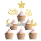 Henoyso Cupcake Toppers 48 Pcs Glitter Star and Moon Picks Gold Silver Bamboo Cardstock Baby Shower Wedding Party Decorations