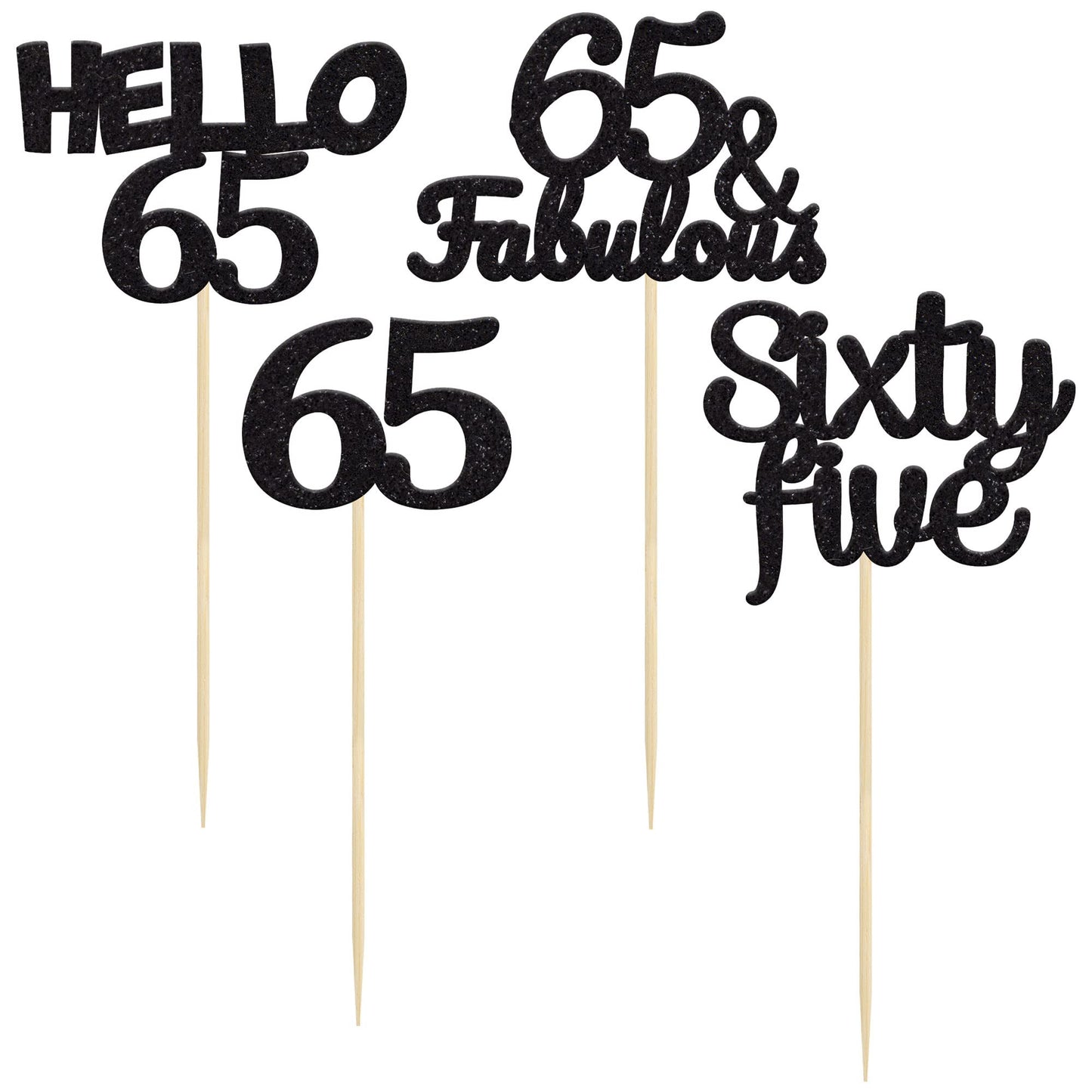 Gyufise 24Pcs Black Glitter 65Th Birthday Cupcake Toppers Hello 65 Sixty Five Cake Toppers 65 & Fabulous Cupcake Picks For 65Th