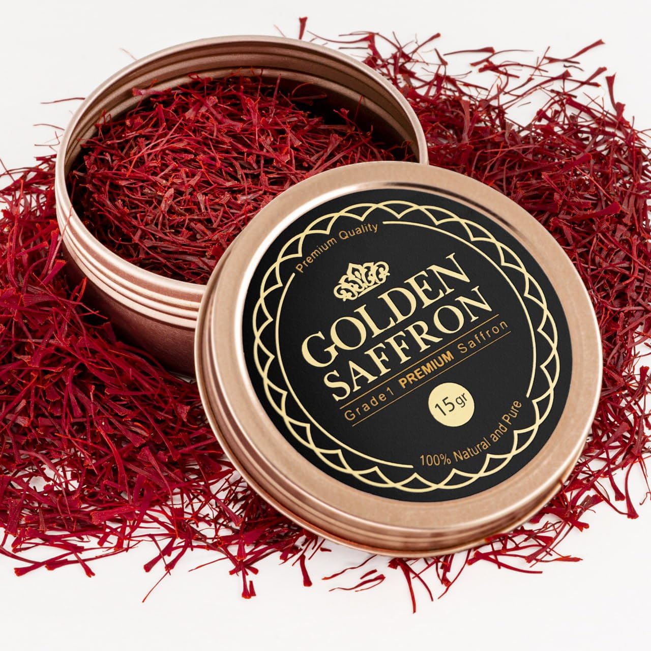 Golden Saffron  Finest Pure Top-High Standardll Red Saffron Threads  High Standard+ Super Neflavor Blend  Non-Gmo Verified. For Tea  Paella  Rice  Desserts  Golden Milk And Risotto (15.0 Grams)