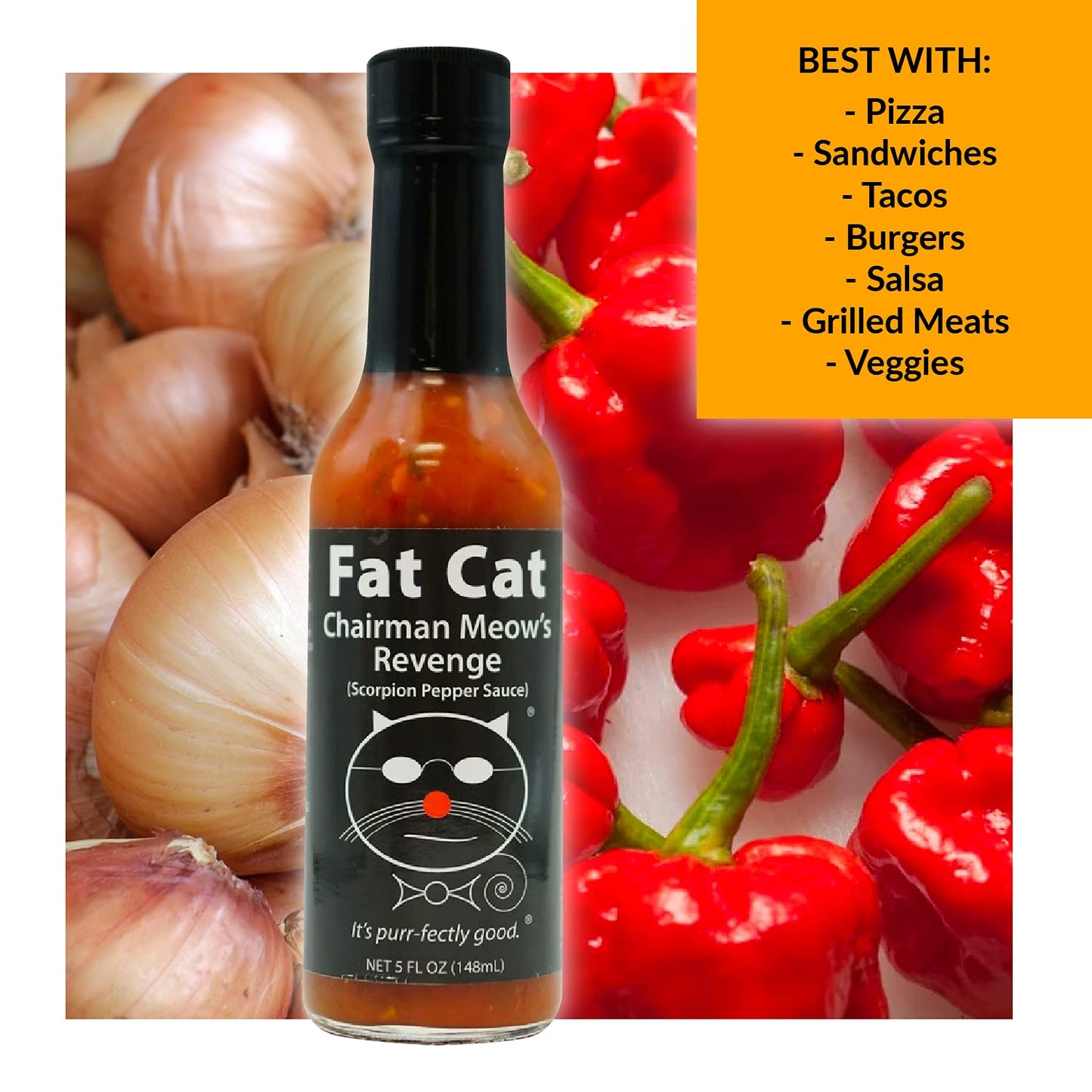 Chairman Meow'S Revenge Scorpion Pepper Sauce By Fat Cat Gourmet | Strong & Savory | Great With Grilled Meats, Veggies, Tacos, D