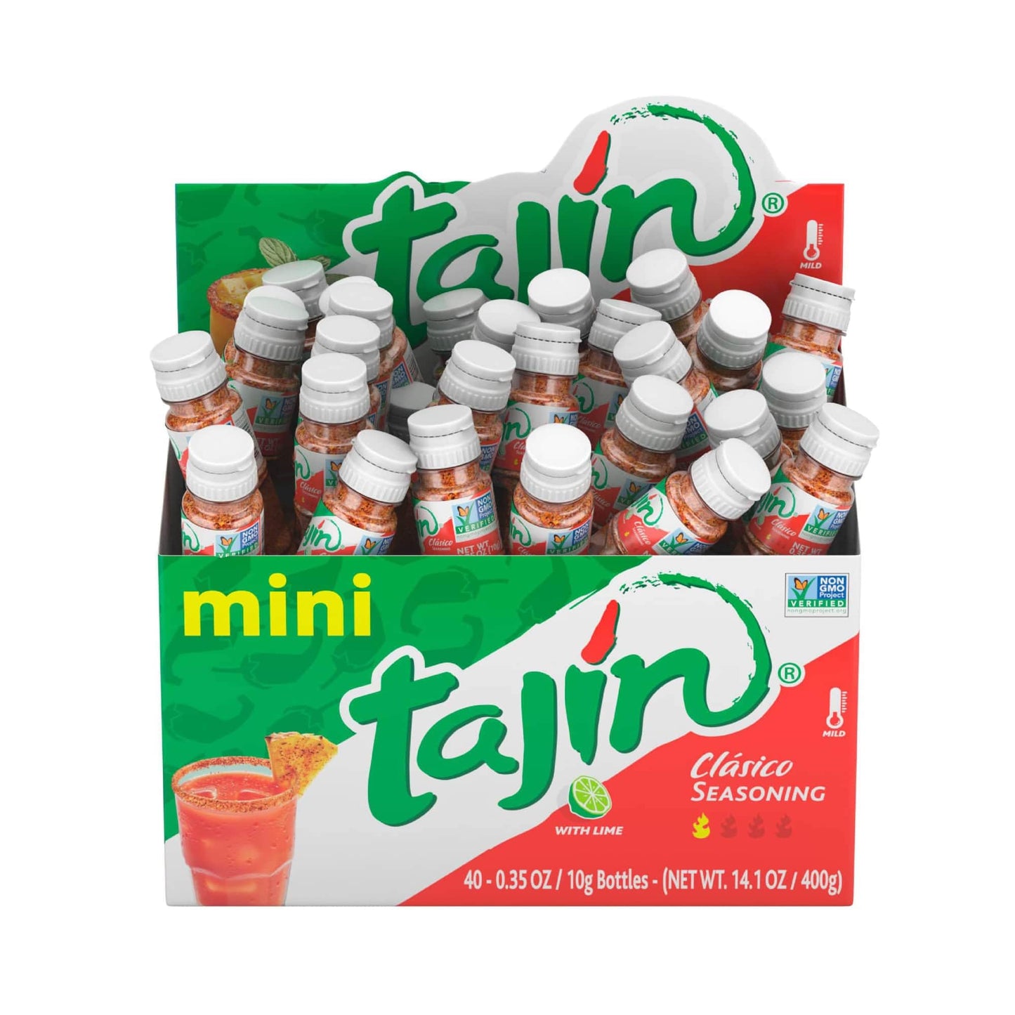 Taj  n Cl  sico Chile Lime Seasoning Mini Display 0.35 oz, 40 Mini Bottles (Pack of 2)
