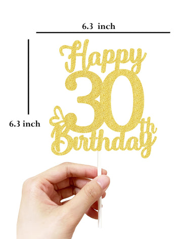 30 Birthday Cake Toppers-Gold Glitter, Thirty Cake Topper, 30 Cake Topper, 30Th Birthday Decorations,30Th Birthday Cake Topper,