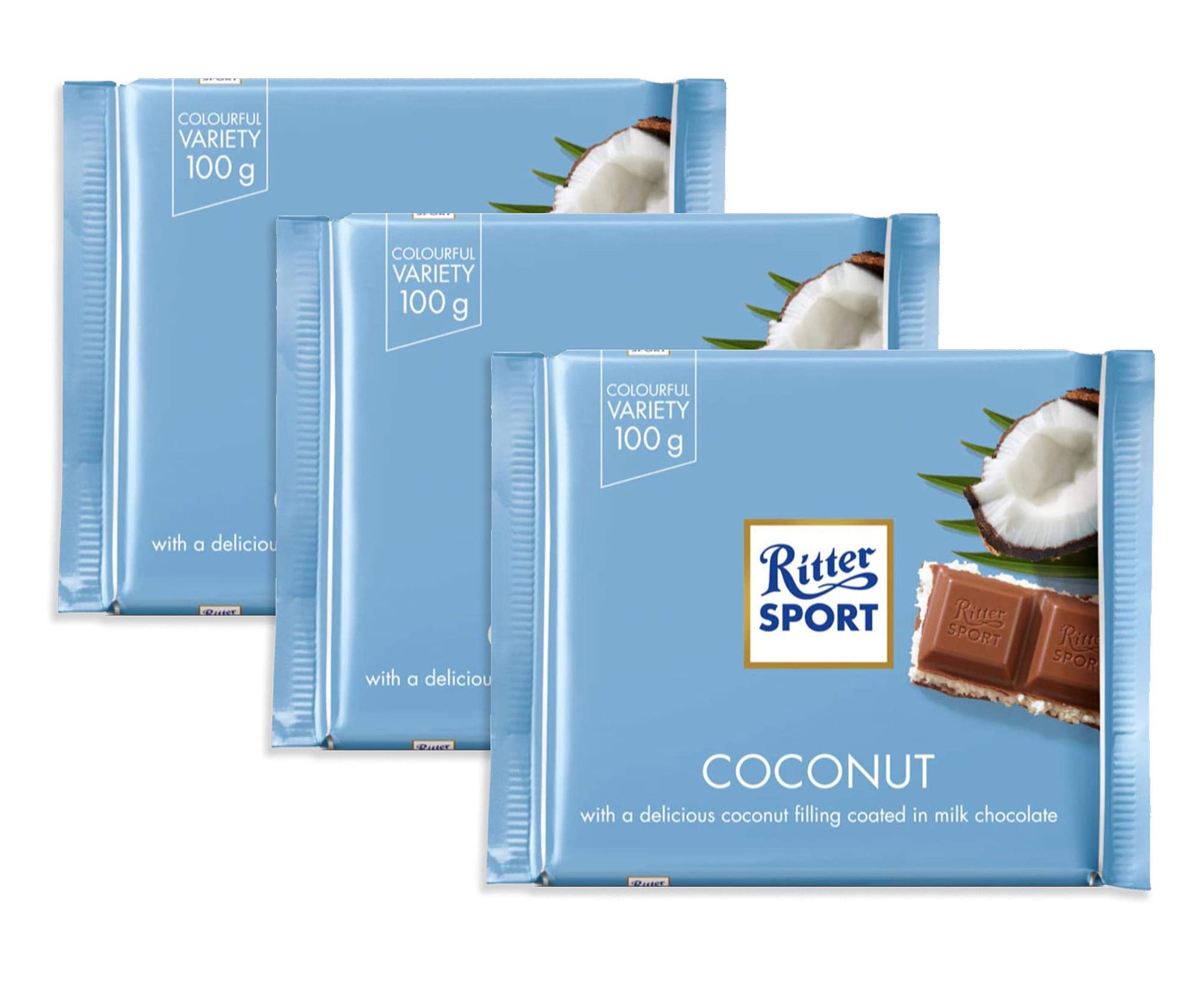 Ritter Sport Kokos / coconut (3 Bars each 100g) - fresh from Germany