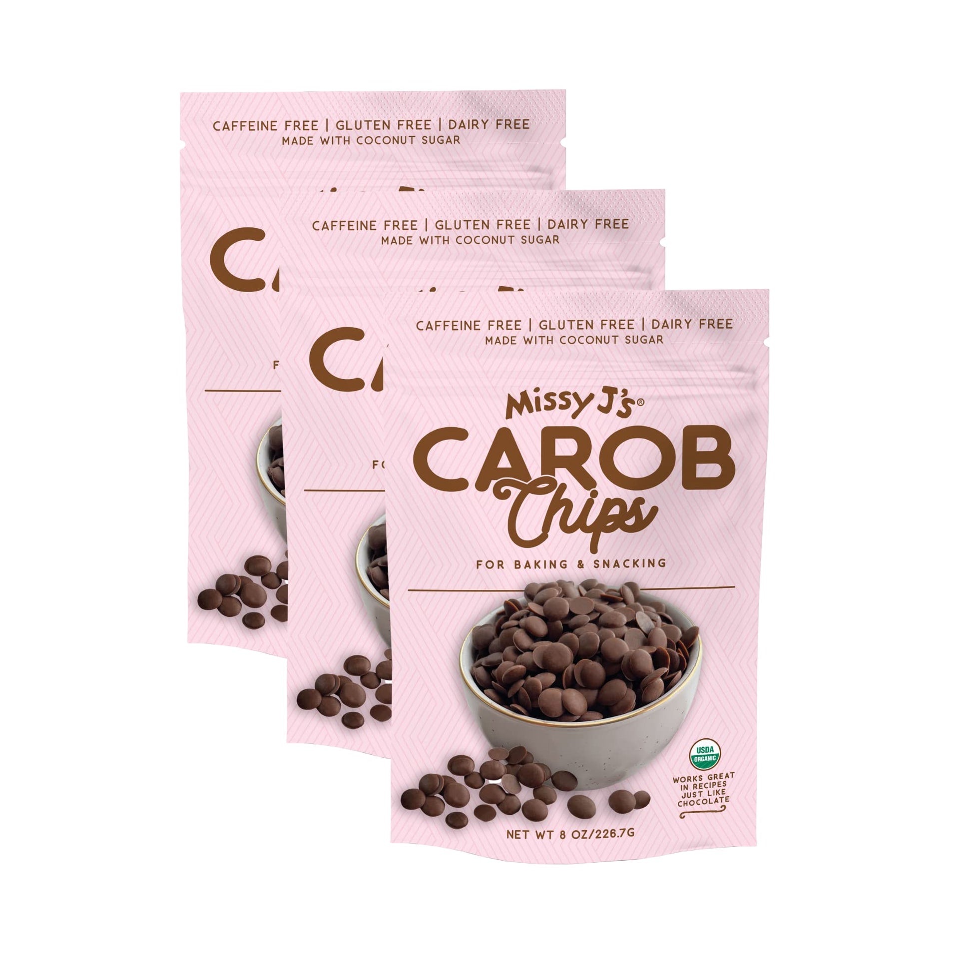Missy Js Organic Carob Chips, Vegan & Gluten-Free, 3 Pack, Made with Coconut Sugar