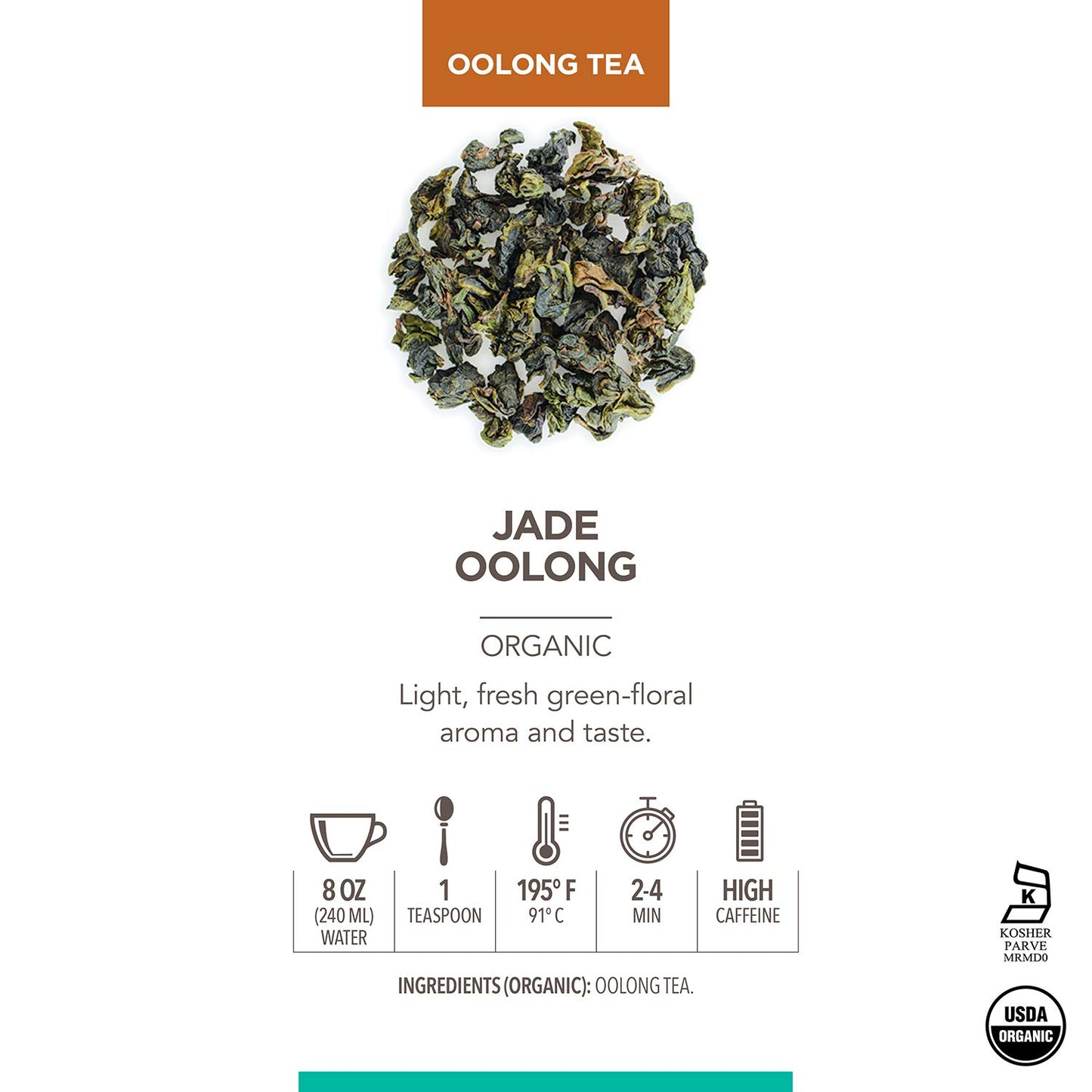 Teabloom Organic Jade Oolong Loose Leaf Tea, Rolled Leaves From High-Elevation Mountains, Usda Organic, Fresh Green-Floral Aroma