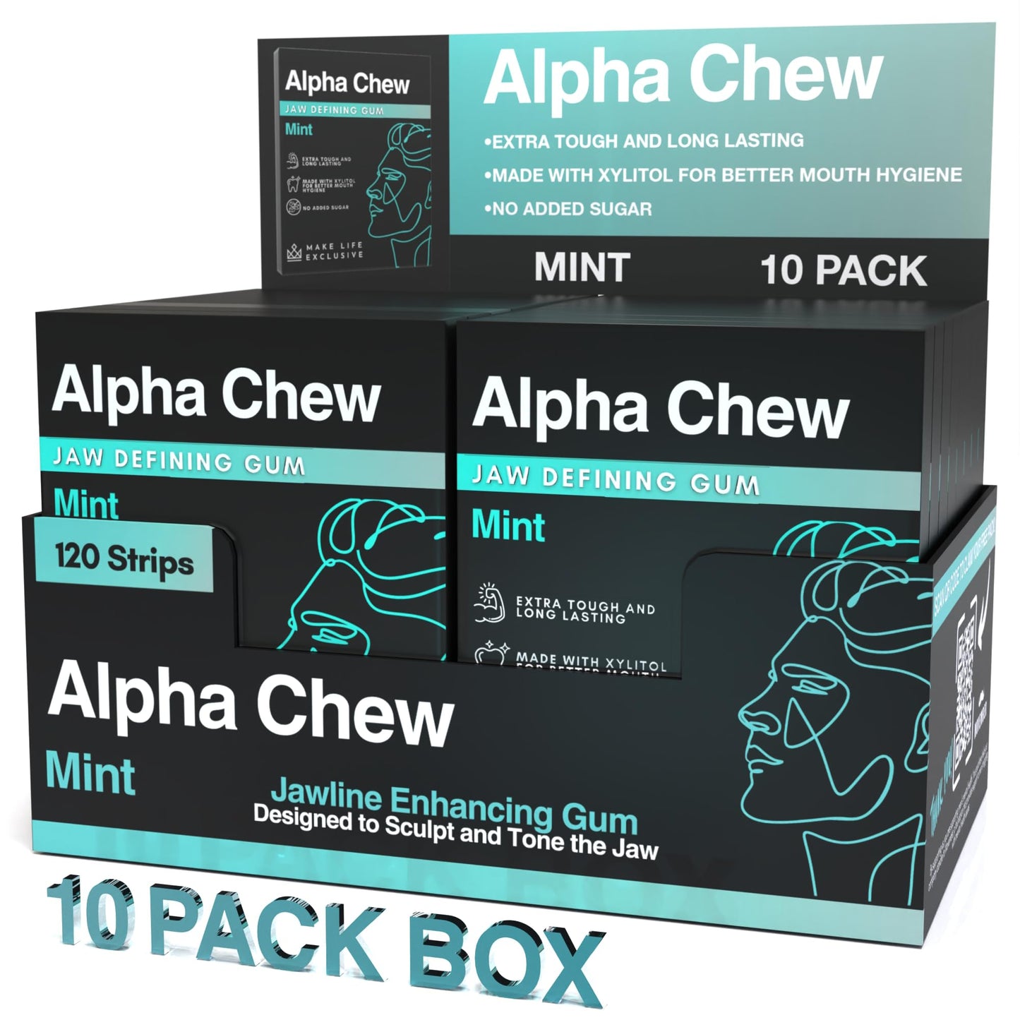 MAKE LIFE EXCLUSIVE Jawline Chewing Gum - Sugar Free, Long Lasting Mint Flavor, 1 Count (Pack of 120), White/Light Blue