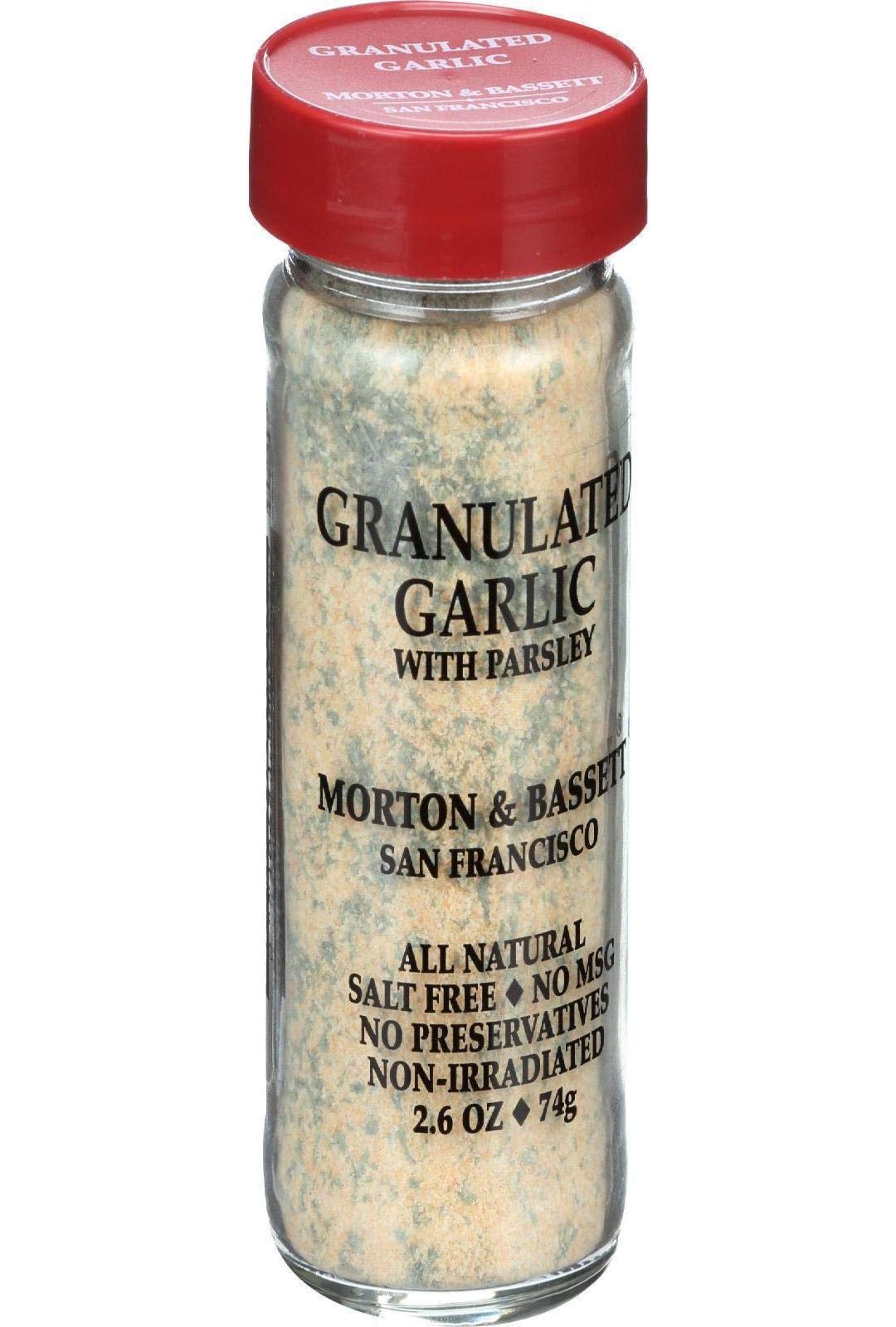 Morton & Bassett Granulated Garlic with Parsley, 2.6oz – Salt-Free, Non-GMO, Herb Blend, Aromatic & Flavorful Seasoning for All Purpose Cooking
