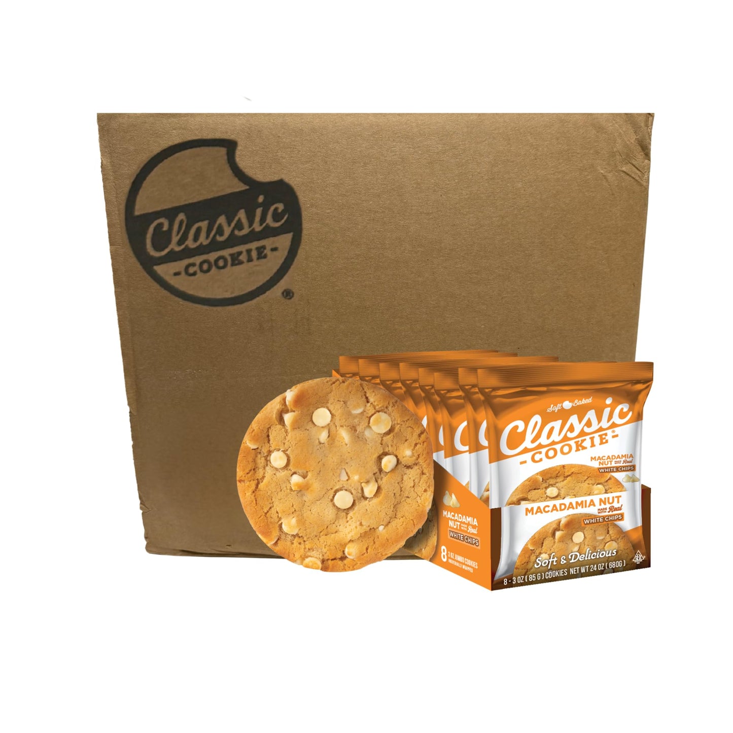 Classic Cookie Soft Baked Macadamia Nut Cookies Made With White Chocolate Chips  Full Case Of 12 Boxes  96 Individually Wrapped Cookies