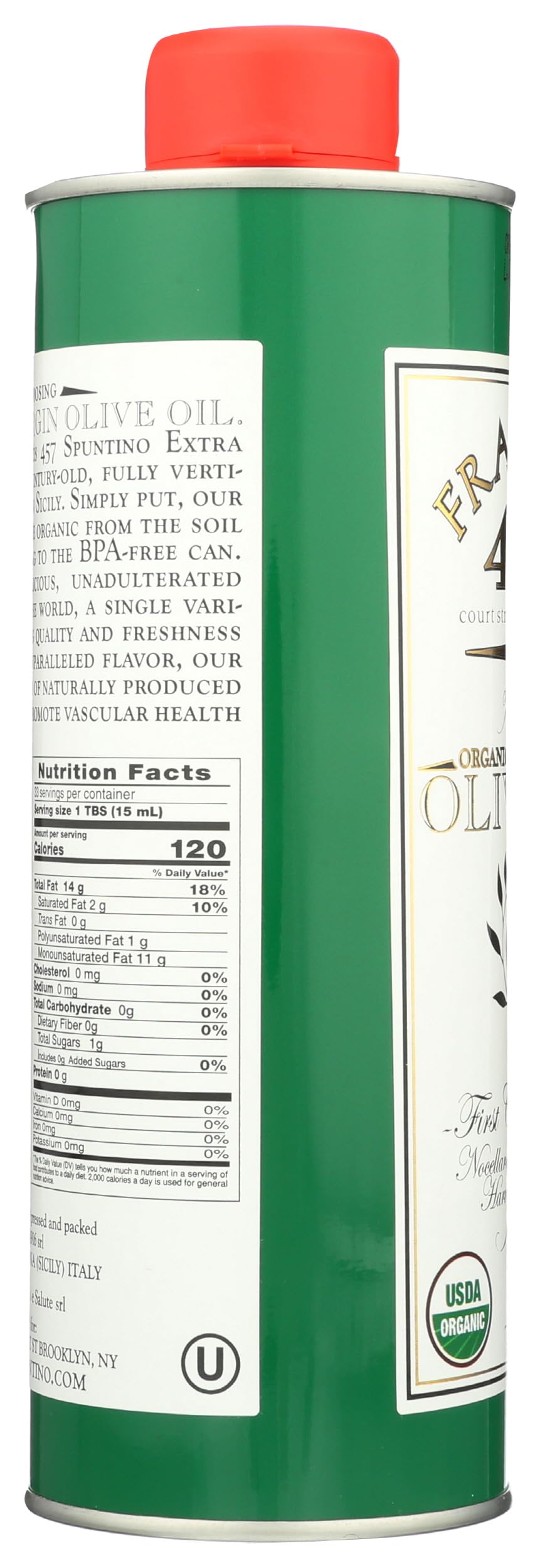 Frankies 457 Organic Extra Virgin Organic Olive Oil - Premium Castelvetrano Olive Oil - Harvested In Sicily - Pure Authentic Ita