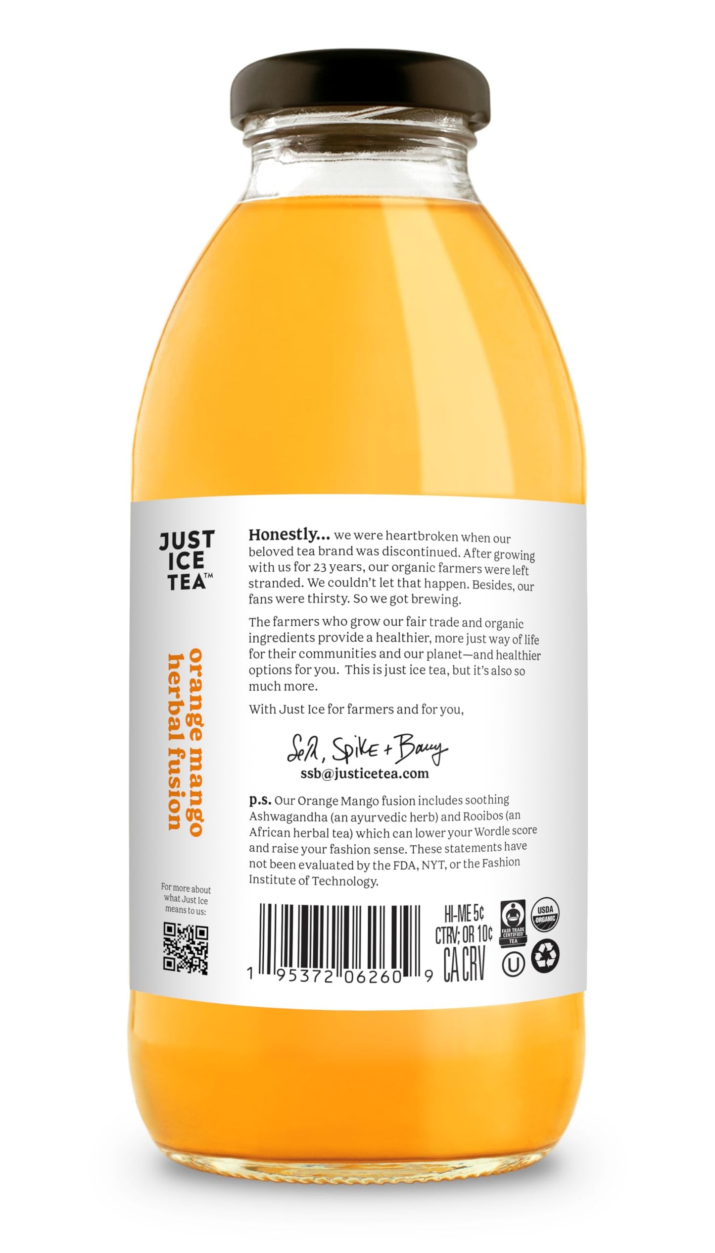 Just Ice Tea Organic Orange Mango Herbal Fusion Tea  16 FZ