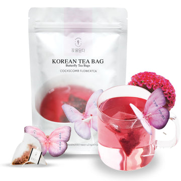 Kkokdam Butterfly Tea Bags - Cockscomb - Korean Gift Set, Decaf Tea Bags, Fancy Tea Bags, Unique Tea Bags, Iced Tea Bags For Fan