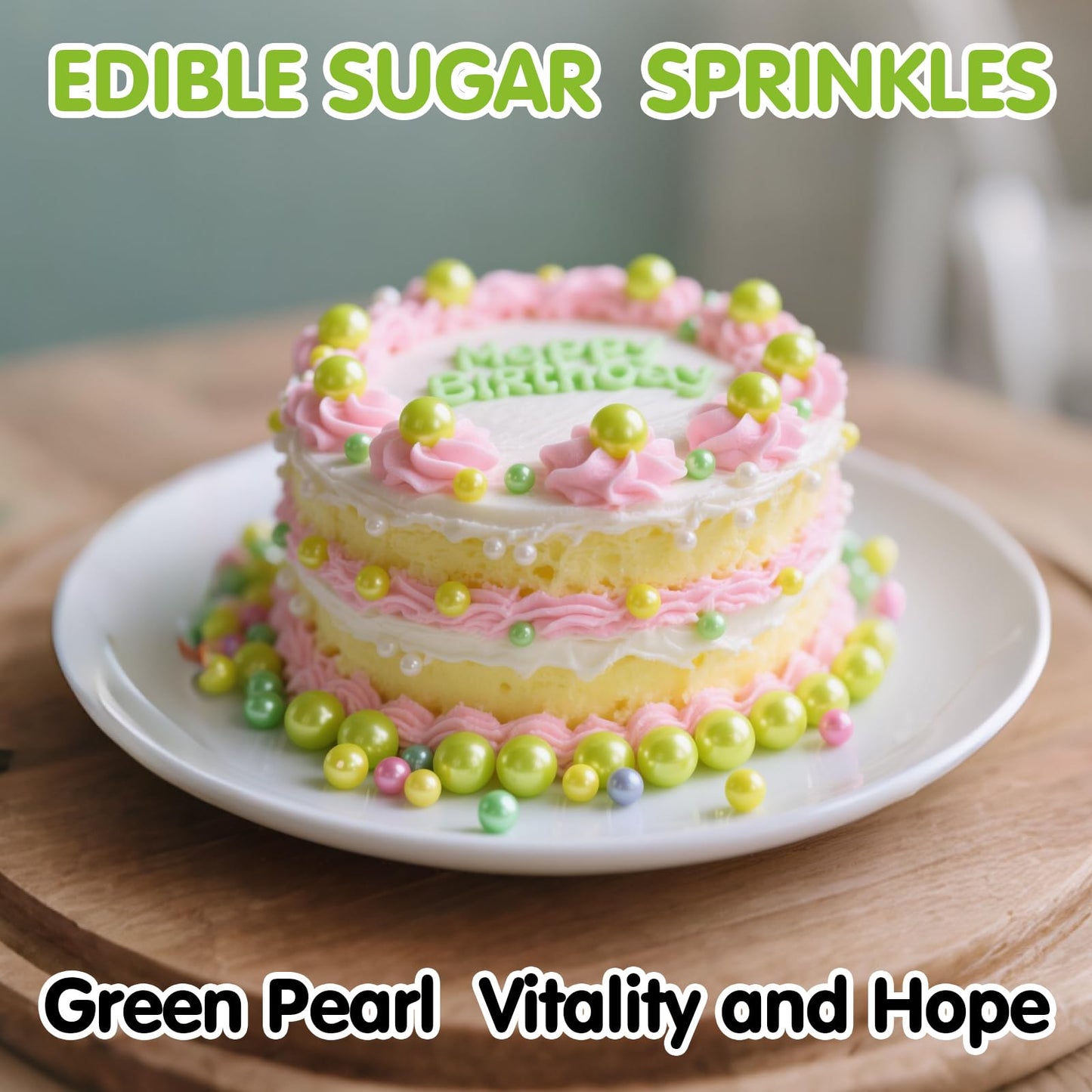 Sugarzy Edible Green Pearl Sprinkles, 130g, Cake Decorating, Baking Toppings, Cupcake Toppers, Birthday Party Supplies