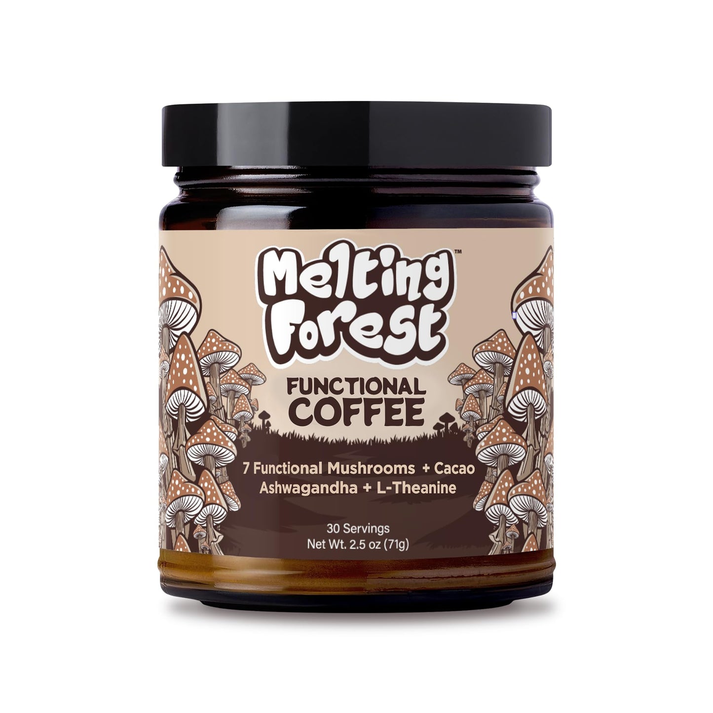 Melting Forest Mushroom Coffee  with 7 Functional Mushrooms  Cacao  Rhodiola  L-Theanine  Reishi & Lions Mane  Stress Relieving  Focus  Cognitive Function & Mental Clarity (30 Servings)