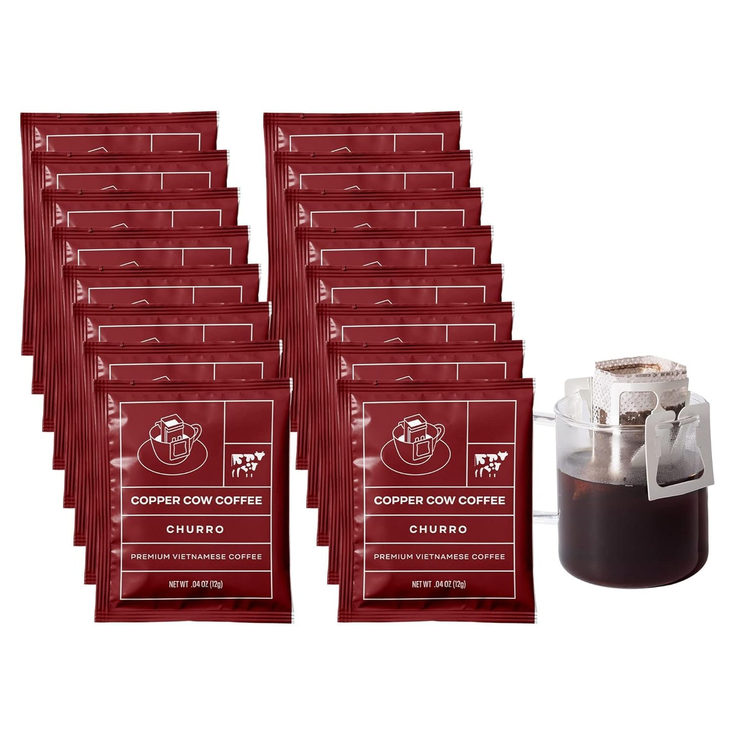 Copper Cow Coffee Premium Vietnamese Coffee: Single-Serve Churro Coffees (Includes: 16 Churro Coffees)