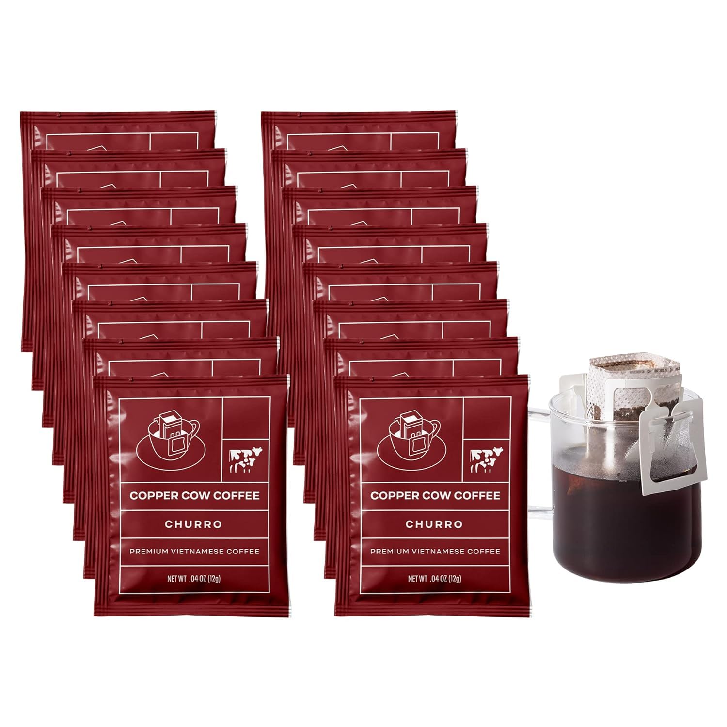 Copper Cow Coffee Premium Vietnamese Coffee: Single-Serve Churro Coffees (Includes: 16 Churro Coffees)