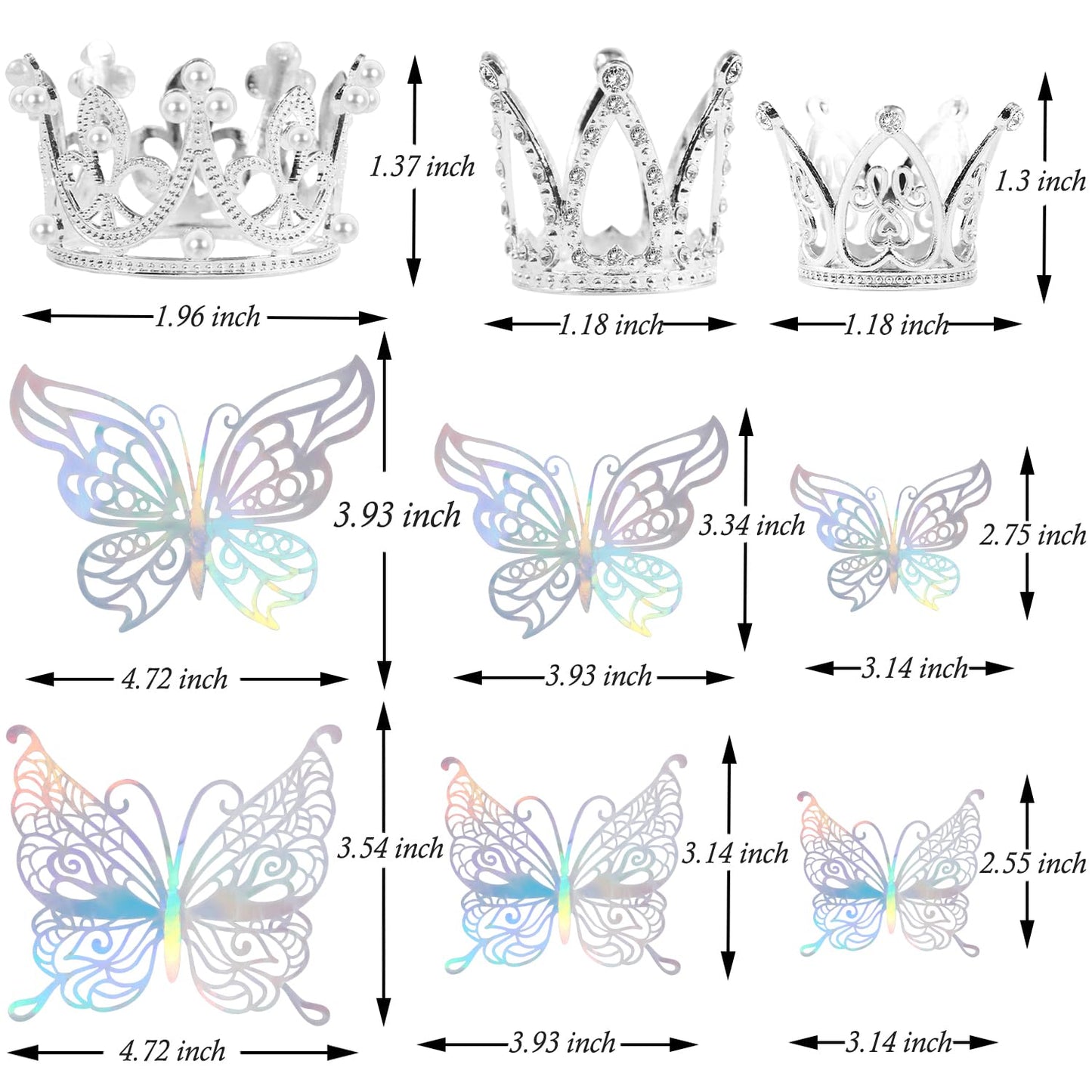 30 Pieces Mini Crown Cake Topper Small Silver Crown Mini Tiara With 3D Silver Butterfly Decoration For Flower Arrangements Crown