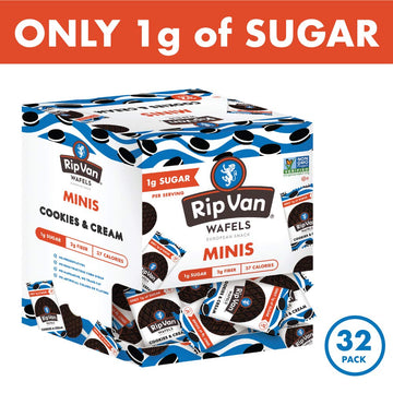 Rip Van Wafels Cookies & Cream Mini Stroopwafels - Low Carb Snacks (3g Net Carbs) - Non GMO Snack - Keto Friendly - Office Snack