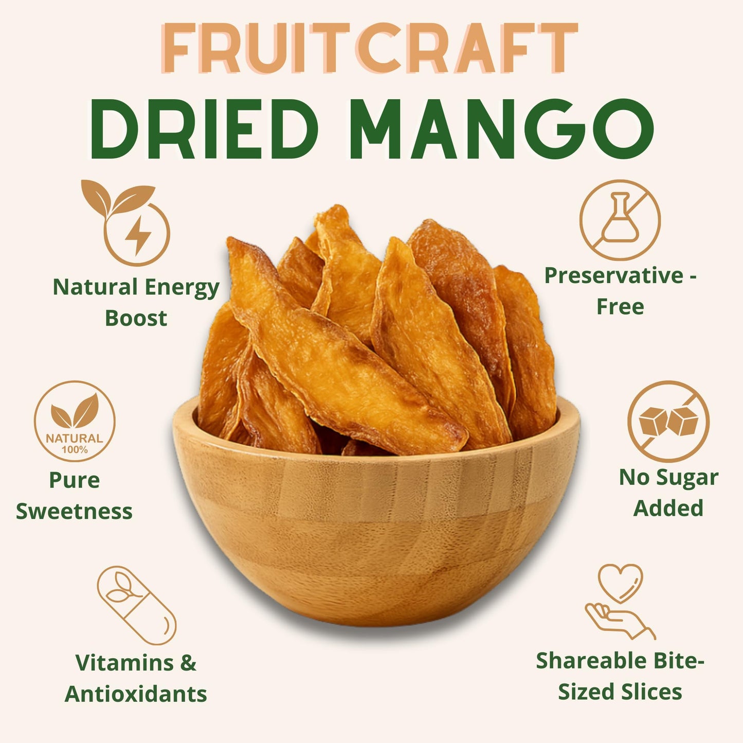 Fruitcraft Dried Mango No Sugar Added | Pure, Fresh Mango Chunks Flavor in Bulk | All-Natural Dried Mangoes for Snacking, Baking