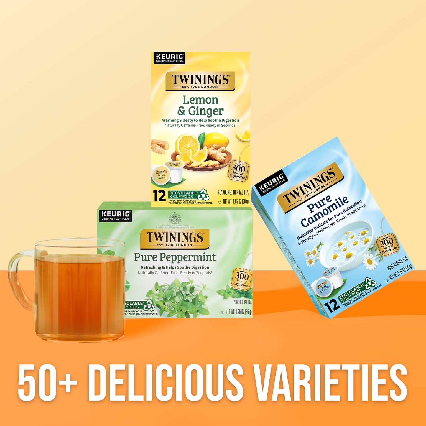 Twinings Pure Peppermint Herbal Tea K-Cup Pods, 12 Count (Pack of 6), Caffeine-Free, Compatible with Keurig