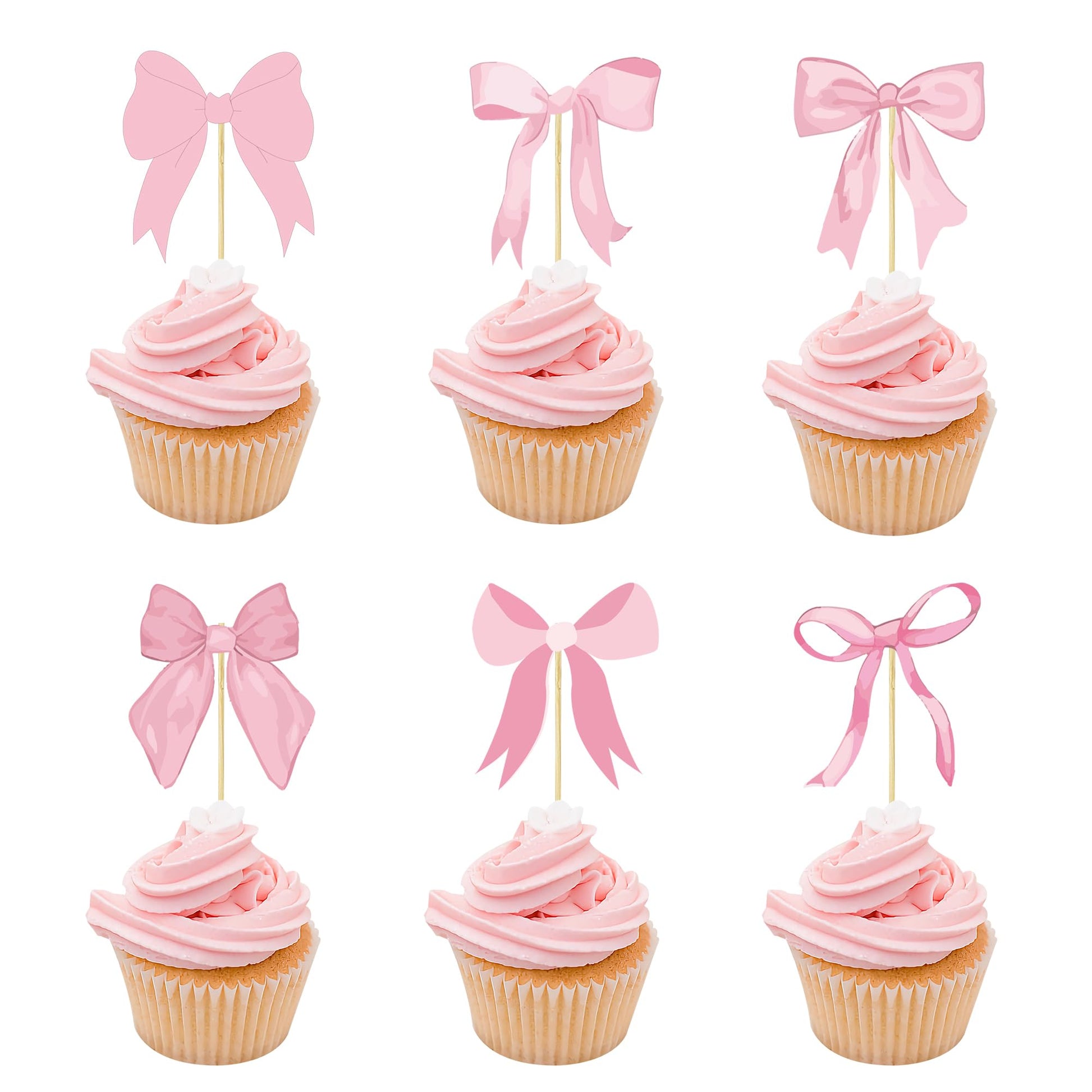 36 Pcs Bow Cupcake Toppers Suitable For Girls Birthday Party Anniversaries Baby Shower Pink Bow Birthday Cake Decorations Single