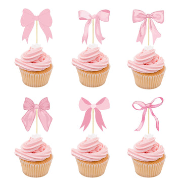 36 Pcs Bow Cupcake Toppers Suitable For Girls Birthday Party Anniversaries Baby Shower Pink Bow Birthday Cake Decorations Single