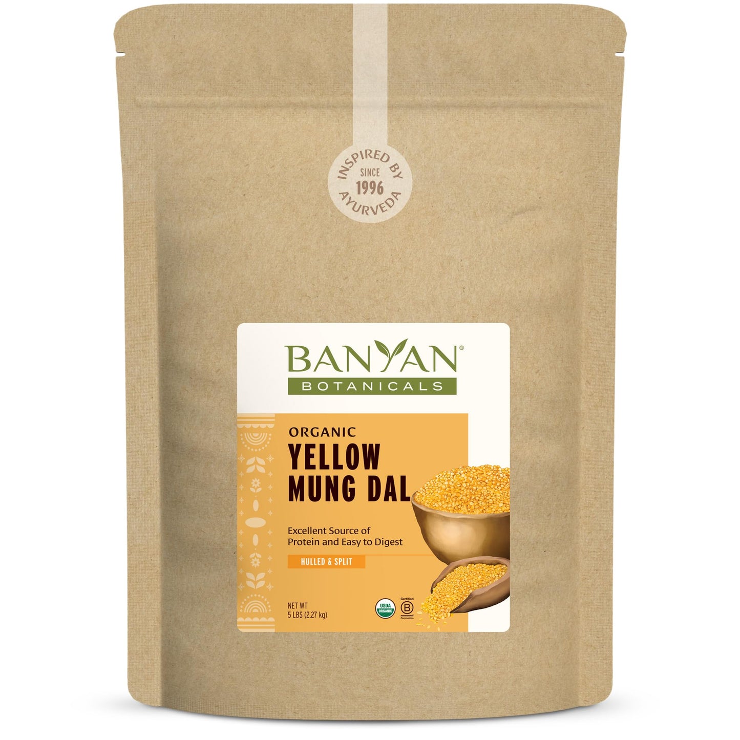 Banyan Botanicals Organic Yellow Mung Dal - Hulled Split Beans - Gluten Free, Vegan - 5 lbs