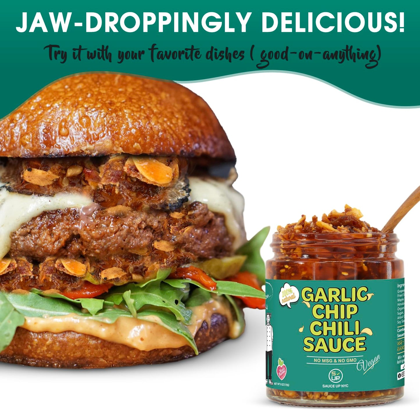 Sauce Up Vegan Garlic Chip Chili Sauce | 100% Natural, Gluten-Free, Keto, No Msg | Crunchy, Sweet, Savory, Mildly Hot | Fried Ga