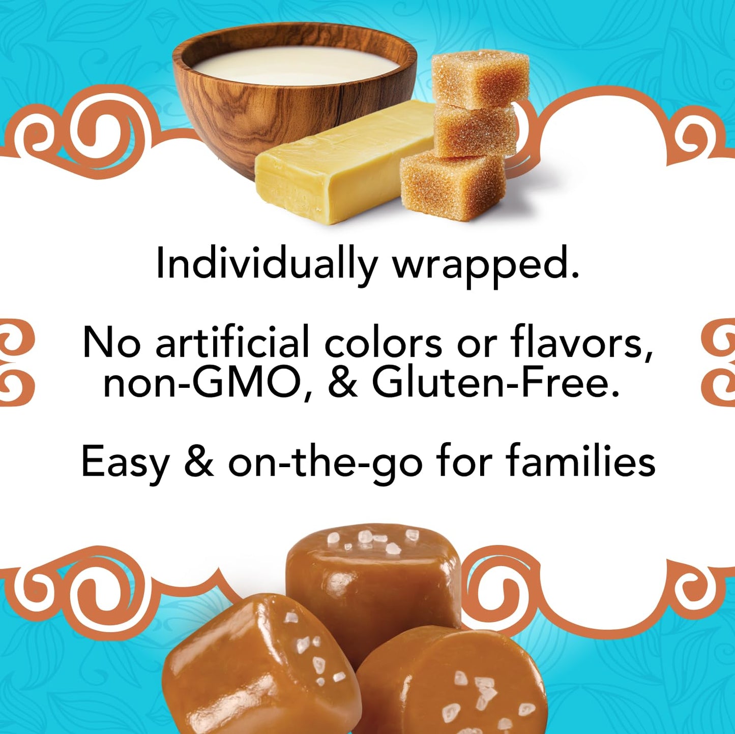 Lovely Candy Co. Soft And Chewy Sea Salt Caramels, Individually Wrapped, 6Oz (6-Pack), Gluten-Free, Non-Gmo, No High Fructose Co