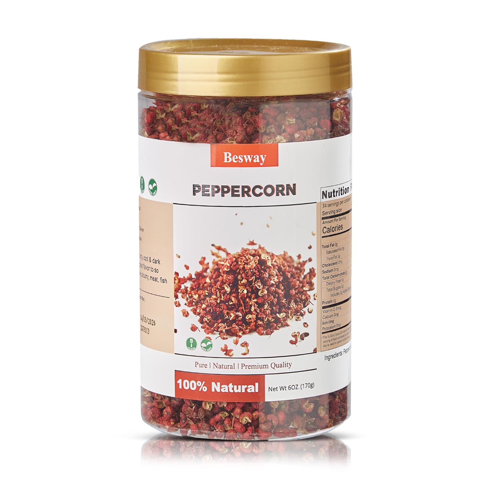 Besway Sichuan Peppercorn 6oz(170g), Premium Sichuan Peppercorns - Fresh Aromatic Zesty Spice for Authentic Chinese Cuisine, Les