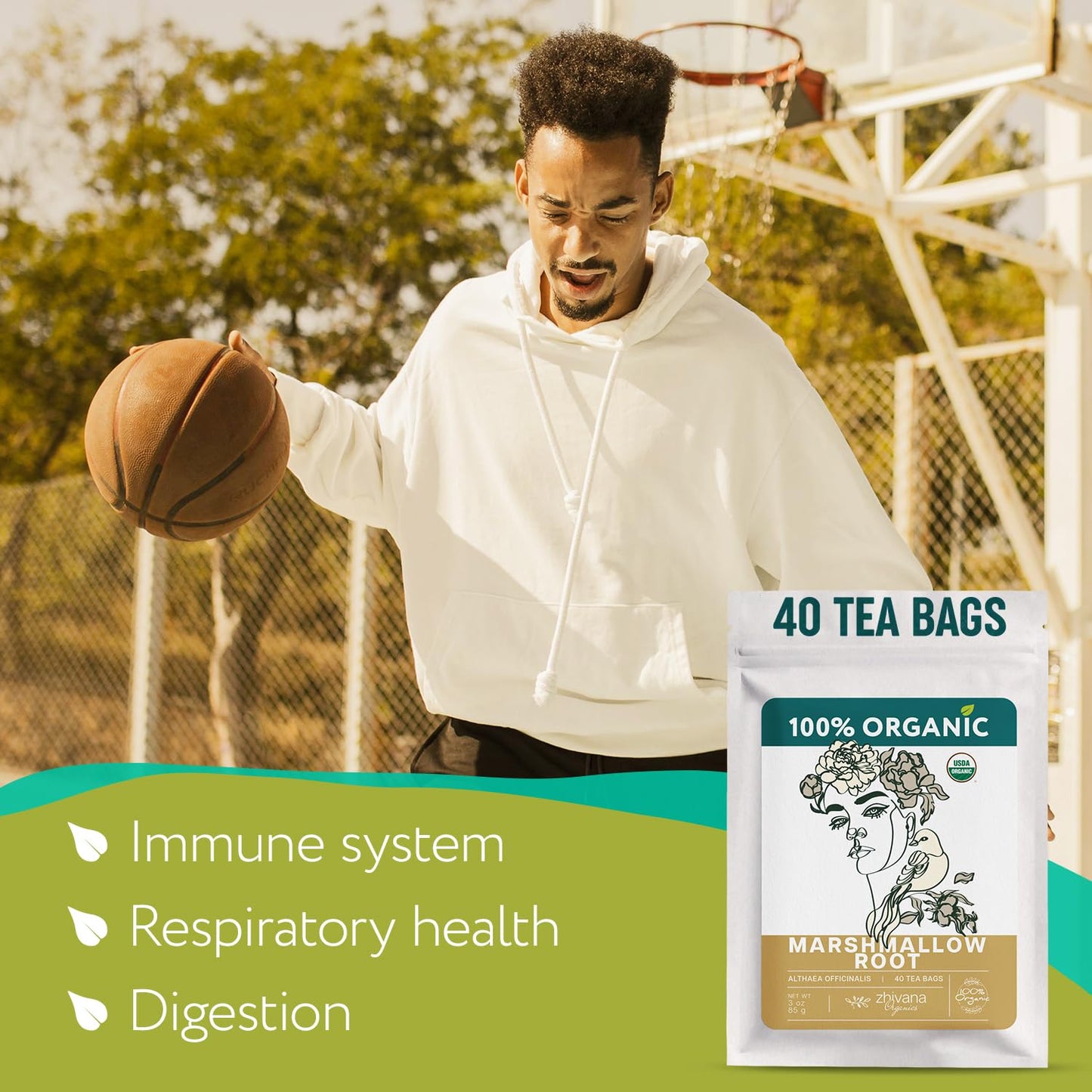 Marshmallow Root Tea Organic (40 Tea Bags) - Medicinal Teabags to Support Throat & Digestive Comfort (Althaea Officinalis) - Caffeine-Free  Non-GMO