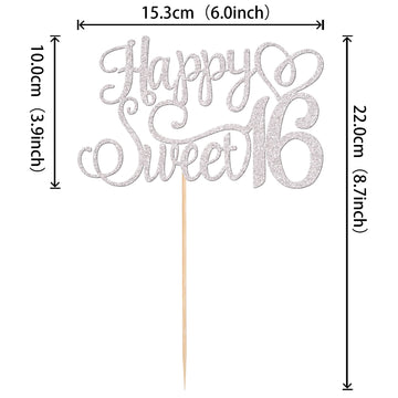1 PCS Happy Sweet 16 Cake Topper Glitter 16th Birthday Cake Pick Cheers to 16 Years Sweet 16 Birthday Cake Decoration for Happy