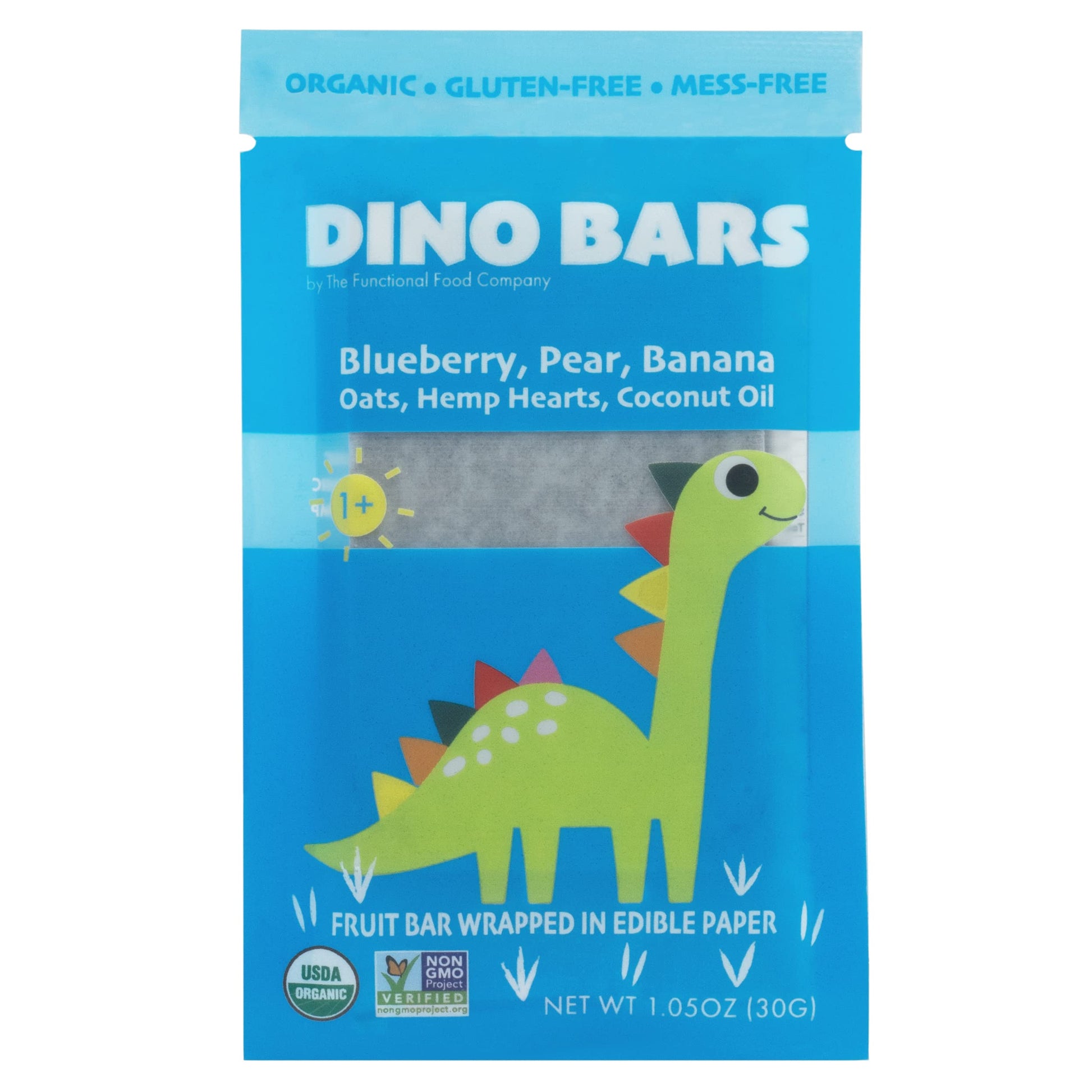 DINO BARS Organic Fruit Bar for Kids, Blueberry Flavor, 30 Count, Made with Fruit, Oats, Hemp Hearts, Coconut Oil