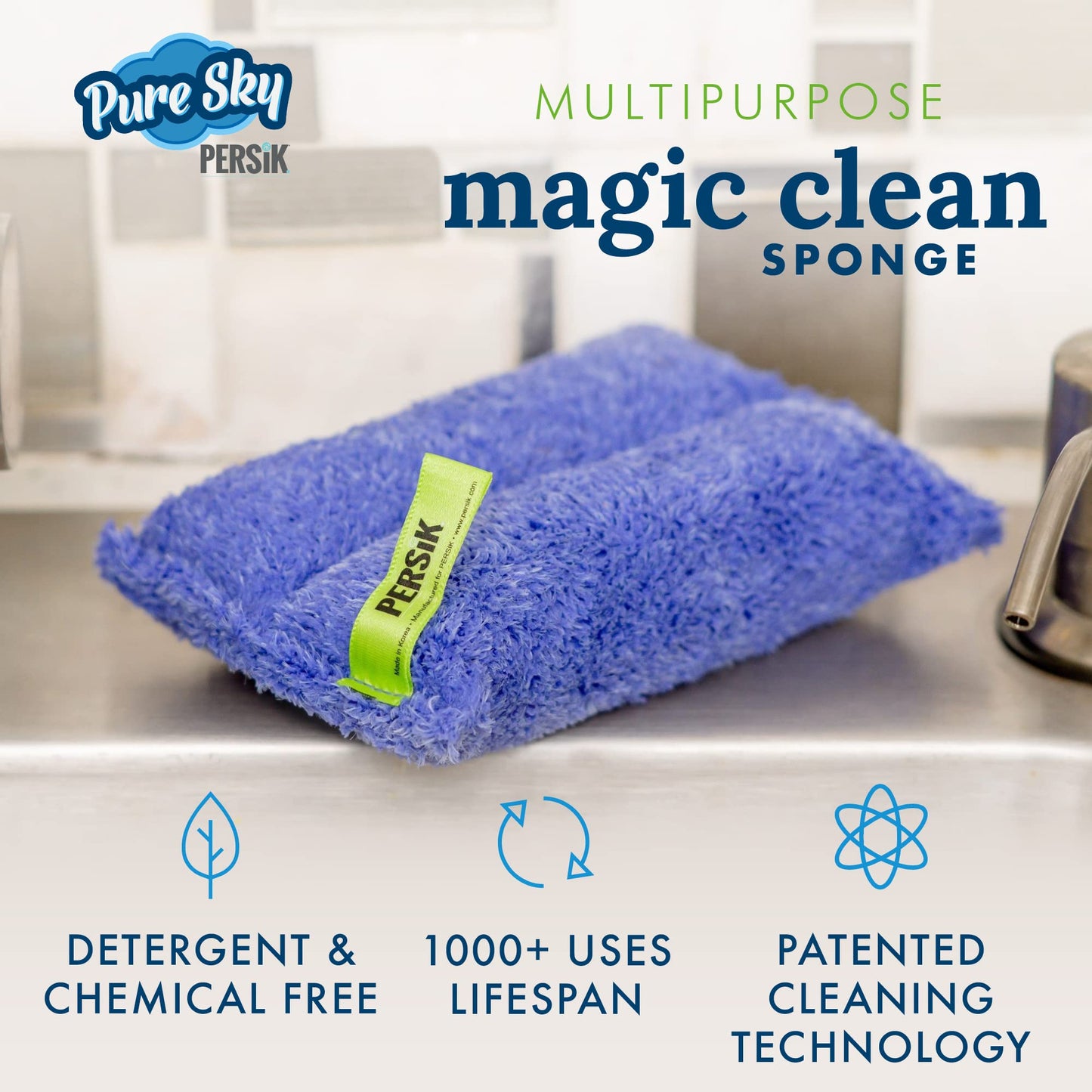 Pure-Sky Ultra-Microfiber Cleaning Sponge - Kitchen, Household And Dish Sponges - Just Add Water No Detergents Needed - Heavy Du