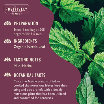 Organic Positively Botanicals Company, Nettle Leaf Herbal Tea Bags, 20 Count