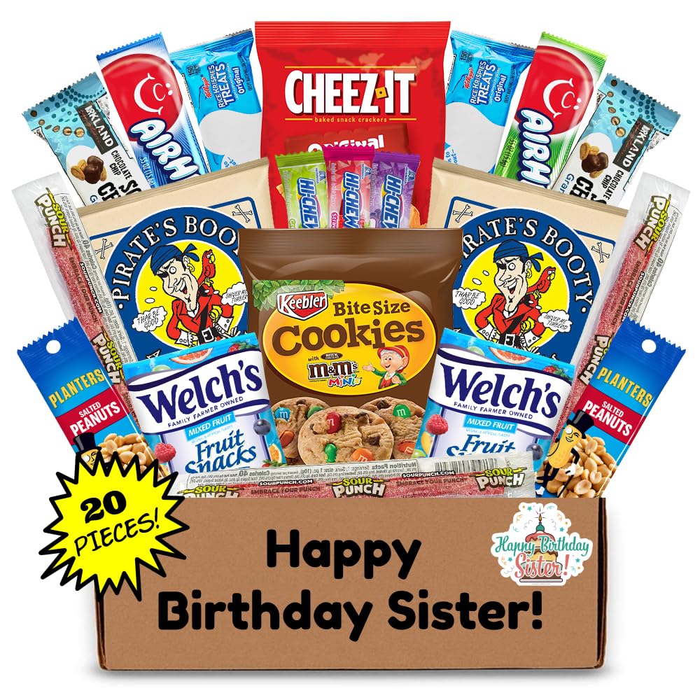 Hangry Kit Birthday Snack Box Gift For Your Sister - (20 Count) Happy Birthday Sister Gift From Sister Or Brother. Gift For Sist