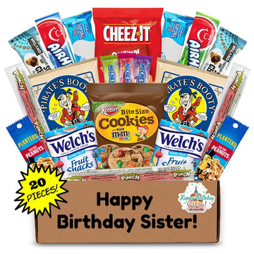 Hangry Kit Birthday Snack Box Gift For Your Sister - (20 Count) Happy Birthday Sister Gift From Sister Or Brother. Gift For Sist